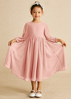 Azazie Lolo Robe Demoiselle D'honneur Fillette Robe Trapèze en Mousseline de soie avec manches Rosette image3