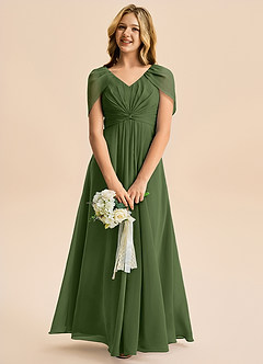 Azazie Emma Junior Robe Trapèze en Mousseline de soie Plissée Olive image3