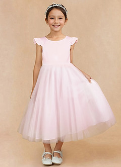 Azazie Hemi Flower Girl Dresses Blushing Pink A-Line Bow Tulle Dress image6
