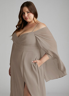 Azazie Cienna Jurken voor bruidsmeisjes Jurk van Chiffon met A-Lijn Off the Shoulder Taupe image11