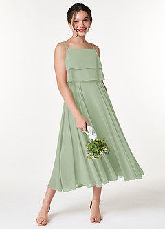 Azazie Ensley Junior Dusty Sage A-Line Pleated Chiffon Dress image5