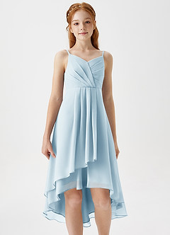 Azazie Mariam Junior Sky Blue A-Line Pleated Chiffon Dress image5