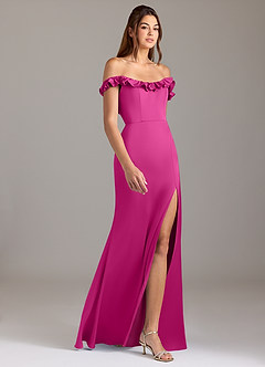 Azazie Callie Bridesmaid Dresses Fuchsia A-Line Ruched Stretch Satin Convertible Dress image6