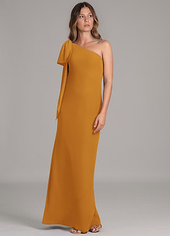 Azazie Capri Bridesmaid Dresses Butterscotch A-Line One Shoulder Chiffon Dress image5