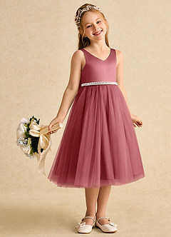 Azazie Firefly Blumenmädchenkleider A-Linie Schleifen Matte Satin Kleid Antike Rose image7
