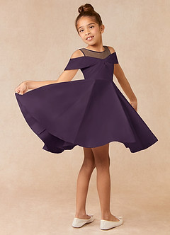 Azazie Shirin Flower Girl Dresses Plum A-Line Off the Shoulder Matte Satin Dress image4