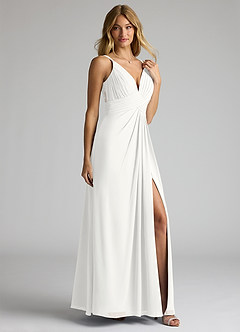 Azazie Maren Allure Brudepigekjoler En streg V-hals blonde Chiffon Gulv-længde Kjole image3