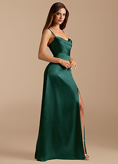 Azazie Erma Bridesmaid Dresses Pine A-Line Side Slit Metallic Satin Dress image6