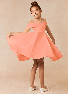 Azazie Shirin Flower Girl Dresses Sunset A-Line Off the Shoulder Matte Satin Dress image4