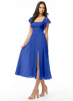 Azazie Bondi Bridesmaid Dresses Royal Blue A-Line Ruched Chiffon Dress image3