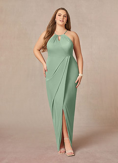 Azazie Hadid Mère de la mariée Robes Robe Fourreau en Maille Plissée Matcha image7