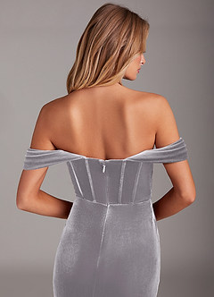 Azazie Jas Bridesmaid Dresses French Lilac Sheath Off-The-Shoulder Corset Velvet Convertible Dress image7