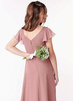 Azazie Omari Junior Dusty Rose A-Line Ruched Chiffon Dress image3
