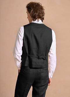 front Harrison Negro Chaleco de traje 100% lino