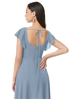 Azazie Bondi 신부 들러리 드레스 A라인 셔링 쉬폰 티 길이 드레스 image5