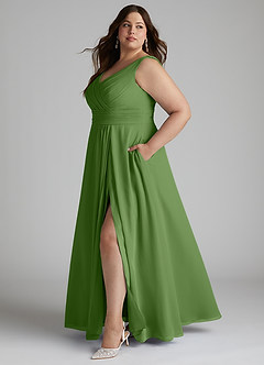 Azazie Karina Bridesmaid Dresses Basil A-Line Pleated Chiffon Dress image7