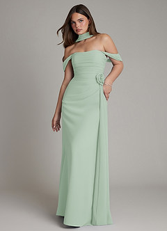 Azazie Ezria At-home Try On Dresses Agave A-Line Off the Shoulder Chiffon Dress image1