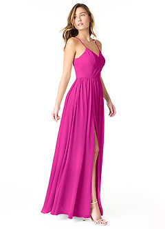 Azazie Cora Bridesmaid Dresses Fuchsia A-Line Pleated Chiffon Dress image4