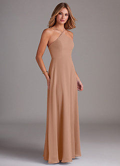 Azazie Bailey Bridesmaid Dresses Champagne Rose A-Line Halter Side Slit Chiffon Dress image6