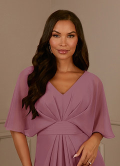 Azazie Oksana Kleider für die Brautmutter A-Linie V-Hals Gefaltet Chiffon Kleid Vintage Mauve image4