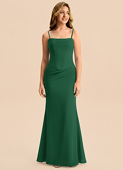 Azazie Sorrel Junior Vestido Verde Oscuro de Gasa de Corte Sirena con Plisado image6