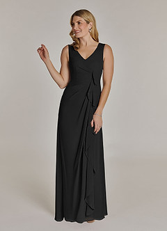 Azazie Manuella Mère de la mariée Robes Robe Trapèze en Mousseline de soie Col V plissé Noir image4