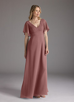 Azazie Alessa Mother of the Bride Dresses Desert Rose A-Line V-Neck Pleated Chiffon Dress image1