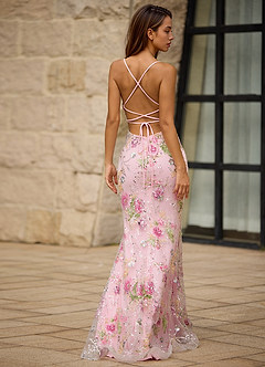 Lacy Pink Glitter Tulle Prom Dress image5