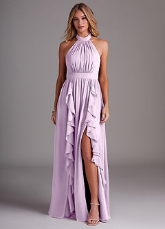 Azazie Avary Bridesmaid Dresses Frosted Lilac A-Line Pleated Chiffon Dress image1