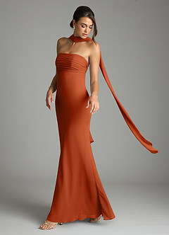 Azazie Saylor Vestidos de damas de honor Vestido de Naranja Quemada de Gasa de Corte Sirena con Sin tirantes image8