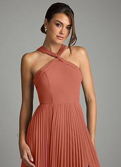 Azazie Afra Abiti da Damigella Abito A-Line in Chiffon Plissettato Argilla image5