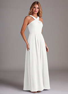 Azazie Dixie Bridesmaid Dresses White A-Line Halter Pleated Chiffon Dress image4