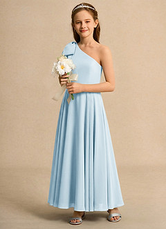 Azazie Guppy Girls Formal Jurken voor bloemenmeisjes A-Lijn Jurk van Chiffon One-Shoulder Hemelsblauw image6