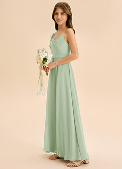 Azazie Kelsea Junior Abito A-Line in Chiffon Increspato Verde Salvia image4