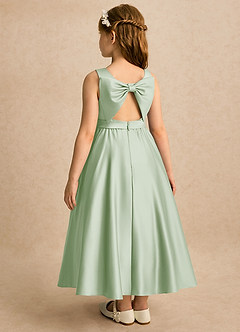 Azazie Karlie Flower Girl Dresses Dusty Sage A-Line Pleated Matte Satin Dress image3