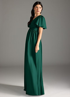 Azazie Verna Gravid brudtärna klänningar Klänning A-Line Ruched Golvlängd Stretch Satin image7