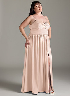 Azazie Zeya Bridesmaid Dresses Blushing Pink A-Line Pleated Stretch Satin Dress image11
