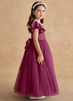Azazie Suzy Blumenmädchenkleider A-Linie mit ärmel Tüll Kleid Maulbeerrot image3