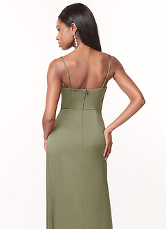 Azazie Maci Bridesmaid Dresses Pistachio A-Line V-Neck Pleated Stretch Satin Dress image4