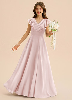 Azazie Anysa Junior Blushing Pink A-Line Ruched Chiffon Dress image1