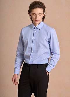 front Aiden White Sky Blue 100% Cotton Non-Iron Striped Dress Shirt