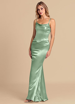Azazie Sorrel Robes de demoiselle d'honneur Robe Sirène Convertible en Satiné métallisé Corset Matcha image4