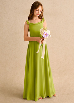 Azazie Puppy Girls Formal Flower Girl Dresses Lemongrass A-Line Pleated Chiffon Dress image1