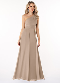 Azazie Dallas Bridesmaid Dresses Taupe A-Line One Shoulder Chiffon Dress image3