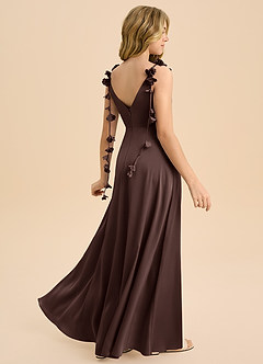 Azazie Gumdrop Junior 엠파이어 주름진 스트레치 새틴 플로어 길이 주니어 신부 들러리 드레스 image1