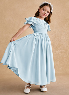 Azazie Ali Flower Girl Dresses Sky Blue A-Line Pleated Chiffon Dress image6