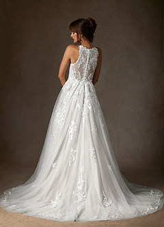 Azazie Melrose Wedding Dresses Diamond White A-Line Sweetheart Lace Tulle Dress image7