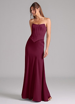 Azazie Ximena Bridesmaid Dresses Mulberry Mermaid Corset Stretch Satin Convertible Dress image4