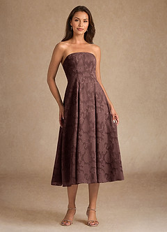 Azazie Lorain Mother of the Bride Dresses Espresso A-Line Pleated Floral Burnout Dress image7