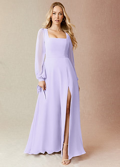 Azazie Leonia Bridesmaid Dresses Lilac A-Line Long Sleeve Chiffon Dress image3
